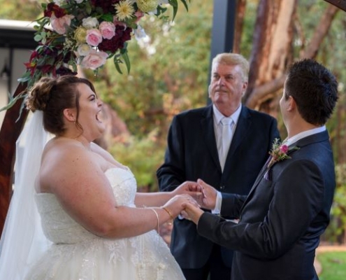 Couple were laughing at grooms joke